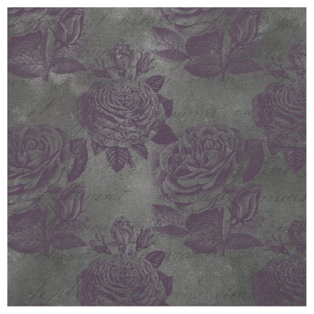 Tecido Rosas roxos e Escrevendo em Cinzas (Detalhe)