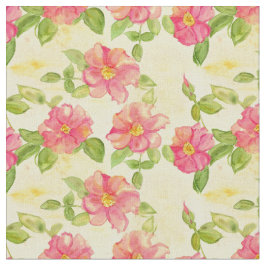 Tecido Rosas Selvagens Rosa Flores de Aquarela Amarelo