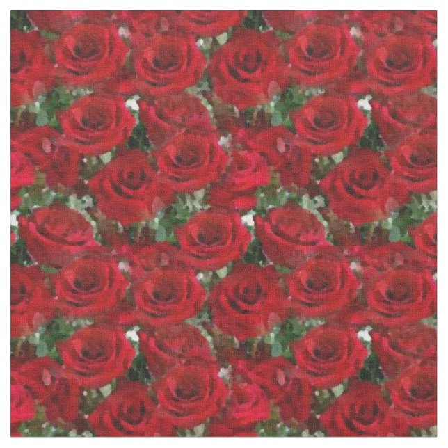 Tecido Rosas vermelhas com Greenery Bonito Floral (Detalhe)