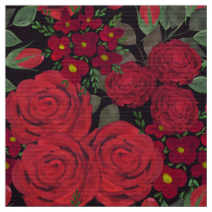 Tecido rosas vermelhas de aquarela a preto,