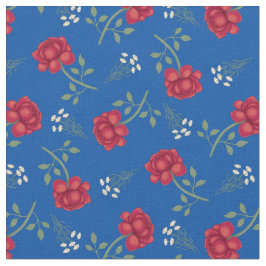 Tecido Rosas Vermelhas em Xadrez Azul Médio