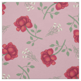 Tecido Rosas vermelhas no Calico Rosa de Tamanho Superior