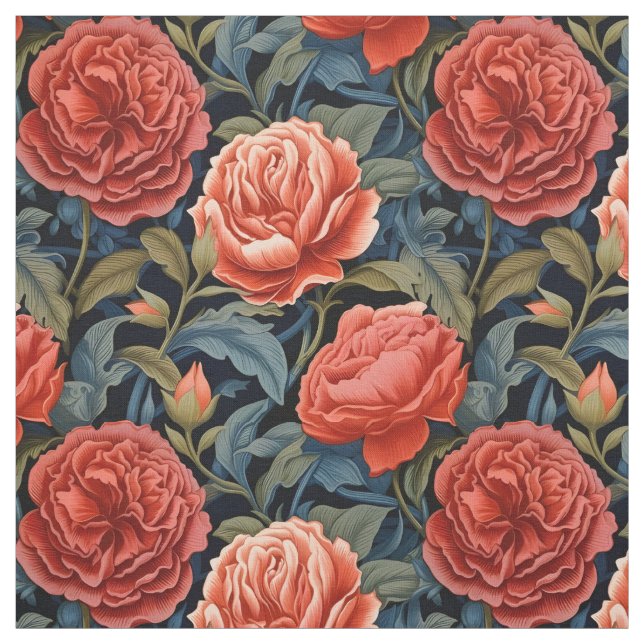 Tecido Rosas vitorianos vermelhos (Modelo)