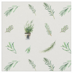 Tecido Rosemary Branches e Potes Watercolor