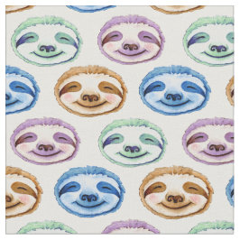 Tecido Rosto de preguiça caprichoso padrão aquarela multi