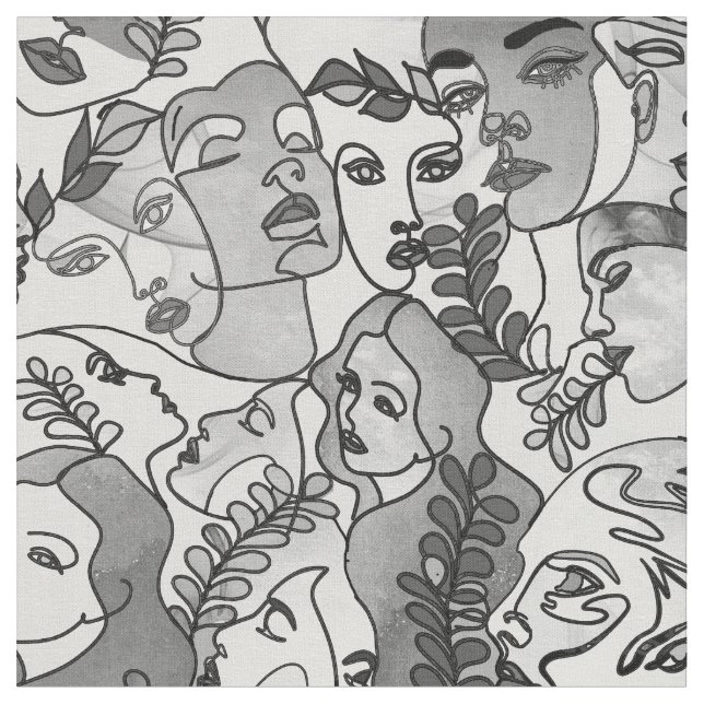 Tecido Rostos em escala de cinza monocromática se repetem (Detalhe)