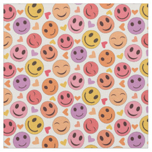 Tecido Rostos felizes sorrindo com corações coloridos