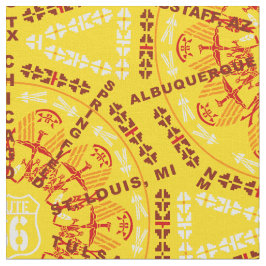 Tecido Rota 66 Medalhão Em Amarelo Ouro