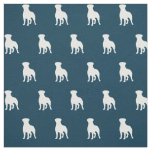 Tecido Rottweiler Cachorro Silhuettes Azul e Branco