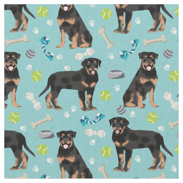Tecido Rottweiler e brinquedos para cães azul claro (Detalhe)