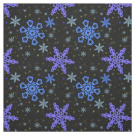 Tecido Roxo azul dos flocos de neve no preto