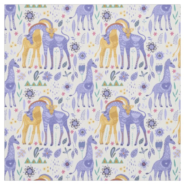 Tecido Roxo Branco Amarelo Girafas Monograma (Modelo)