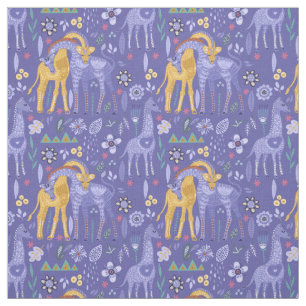 Tecido Roxo Branco Amarelo Girafas Monograma