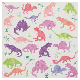 Tecido Roxo do rosa da silhueta do dinossauro da aguarela