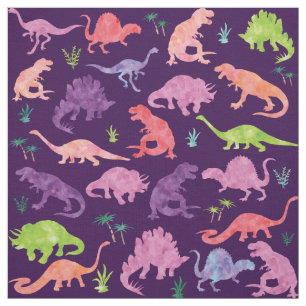 Tecido Roxo do rosa da silhueta do dinossauro da aguarela