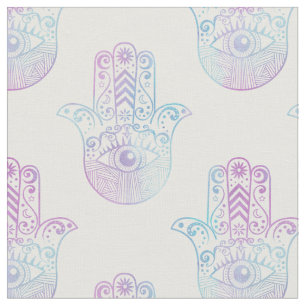 Tecido Roxo e azul do teste padrão da mão de Hamsa