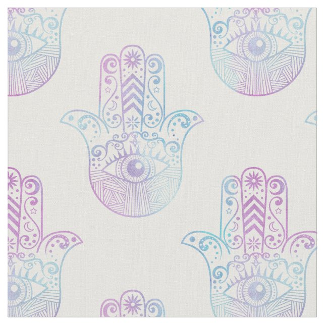 Tecido Roxo e azul do teste padrão da mão de Hamsa (Detalhe)