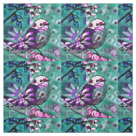 Tecido Roxo Floral de Abstrato de aves
