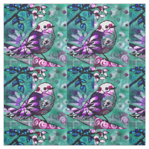 Tecido Roxo Floral de Abstrato de aves