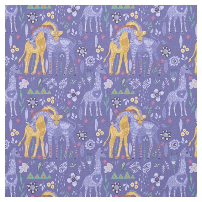 Tecido Roxo Whimple Teal Yellow Girafas Monograma (Modelo)
