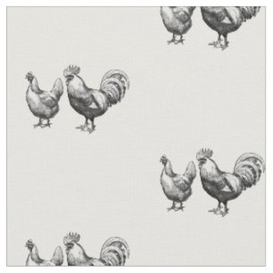 Tecido Rustic Black White Rooster e Hen Patterno