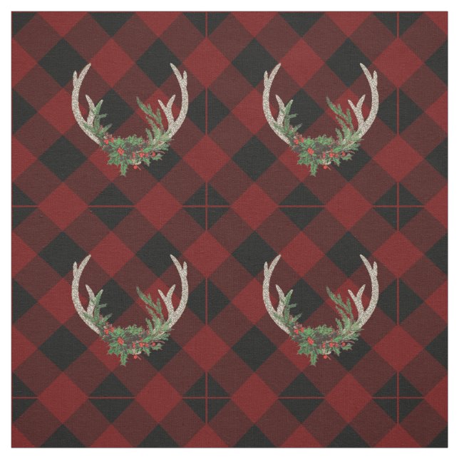 Tecido Rustic Boho Deer Antlers | Xadrez de Natal Floral (Modelo)