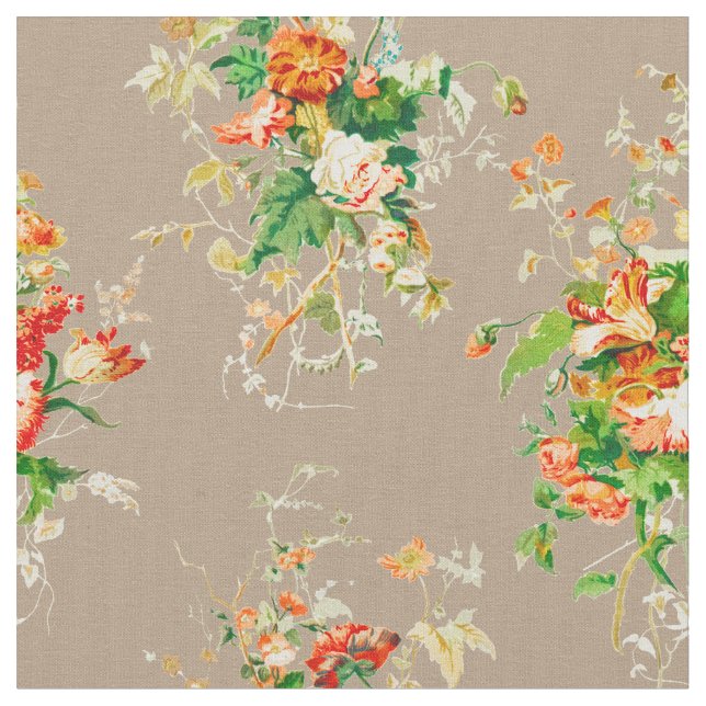 Tecido Rustic Floral Vintage Botanicals Laranja Latão (Detalhe)