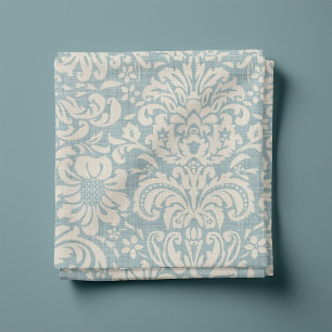 Tecido Rustic Linen Beige e Blue Floral Damask