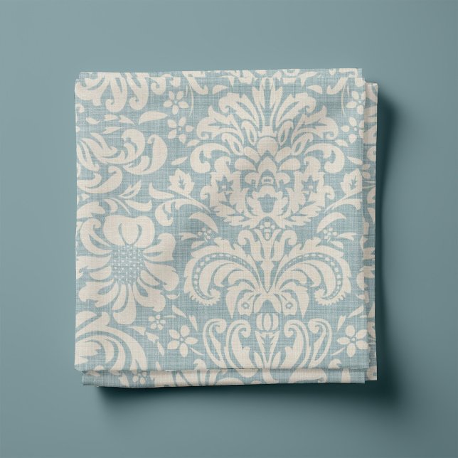 Tecido Rustic Linen Beige e Blue Floral Damask (Criador carregado)