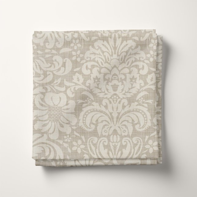 Tecido Rustic Linen Beige e Taupe Floral Damask (Criador carregado)