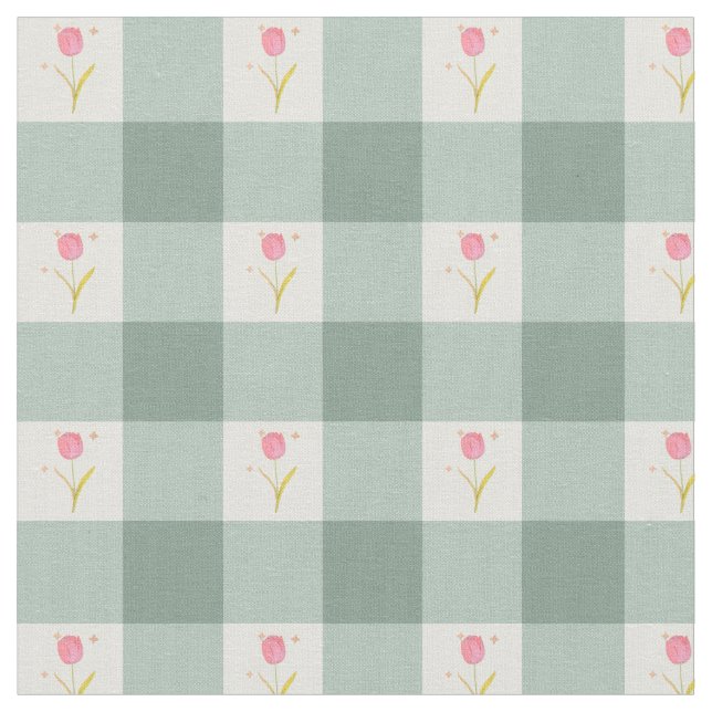 Tecido Sage Gingham Floral Fabric by the Yard (Detalhe)