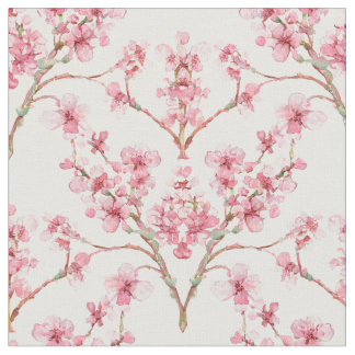 Tecido Sakura Cherry Blossom Damask Watercolor