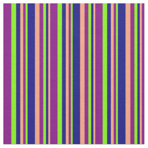 Tecido Salmão Claro, Blue, Green & Purple Stripes