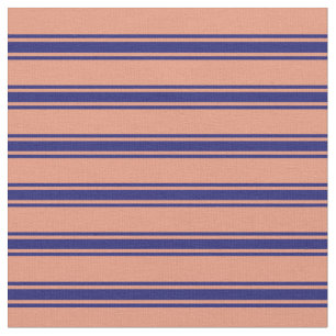 Tecido Salmão Escuro e Linhas Azuis Coloridas à Meia-Noit