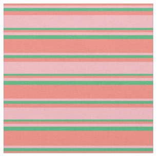 Tecido Salmão, Rosa claro e padrão verde marinho