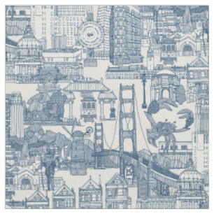 Tecido San Francisco toile cobalto forte branco