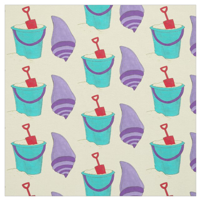 Tecido Sand Shells Beach Balde Shovel Seashell Vacation (Modelo)