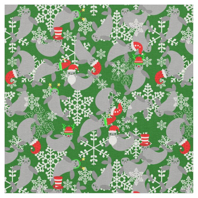 Tecido santa claus christmas manatee verde (Detalhe)