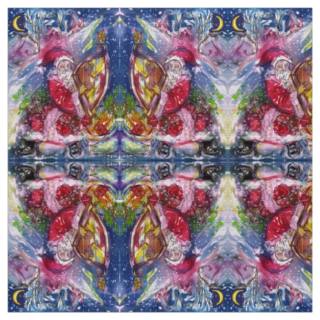 Tecido SANTA CLAUS JOGANDO HARP NA LUA NO Natal (Modelo)