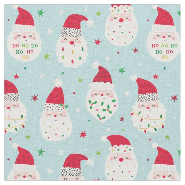 Tecido Santas bonitas com barbas festivas de azul claro (Detalhe)