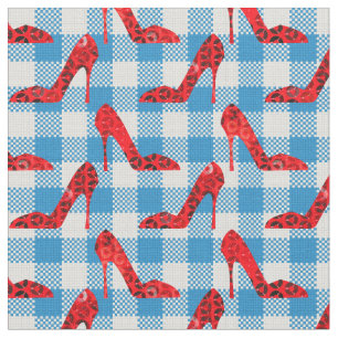Tecido sapateiras de rubi de gingham azul