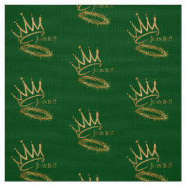 Tecido SAVIOR KING JESUS Verde/Dourado Padrão Crown