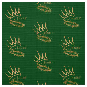 Tecido SAVIOR KING JESUS Verde/Dourado Padrão Crown