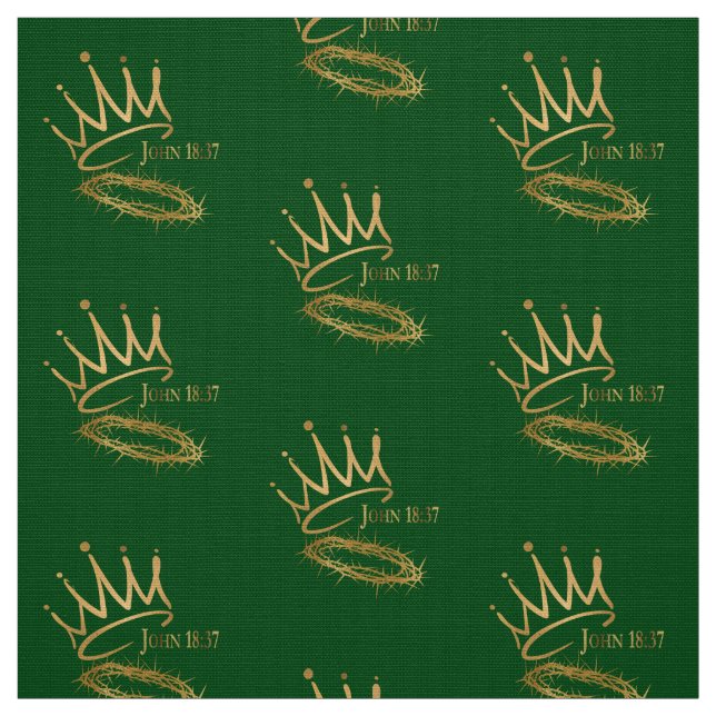 Tecido SAVIOR KING JESUS Verde/Dourado Padrão Crown (Modelo)