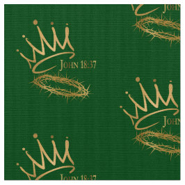 Tecido SAVIOR KING JESUS Verde/Dourado Padrão Crown