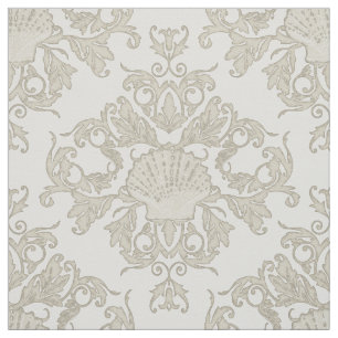 Tecido Scallop Shell Leaf Scroll Damask Ocean Beach Shore
