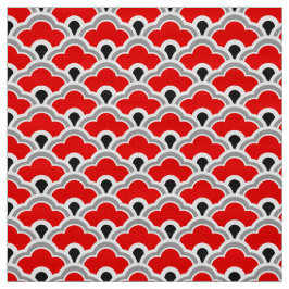 Tecido Scallops chineses de Deco, vermelho, cinza, preto