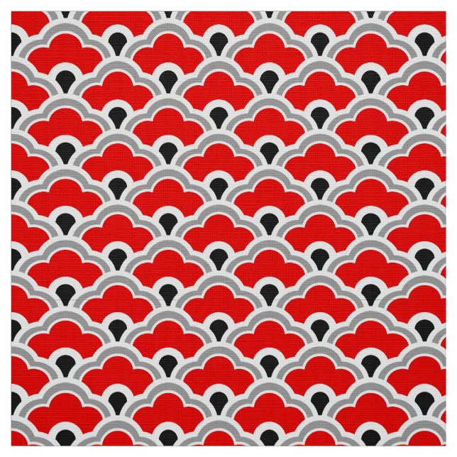 Tecido Scallops chineses de Deco, vermelho, cinza, preto (Modelo)