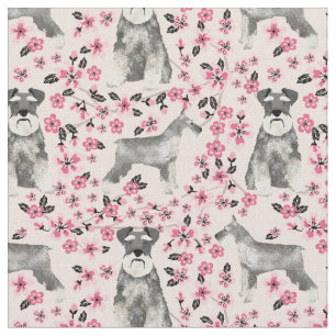 Tecido schnauzer cachorro cereja floresce rosa