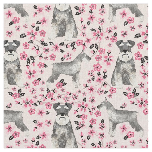 Tecido schnauzer cachorro cereja floresce rosa (Detalhe)